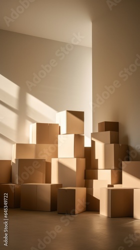 Cardboard boxes stacked on the floor in a messy pile