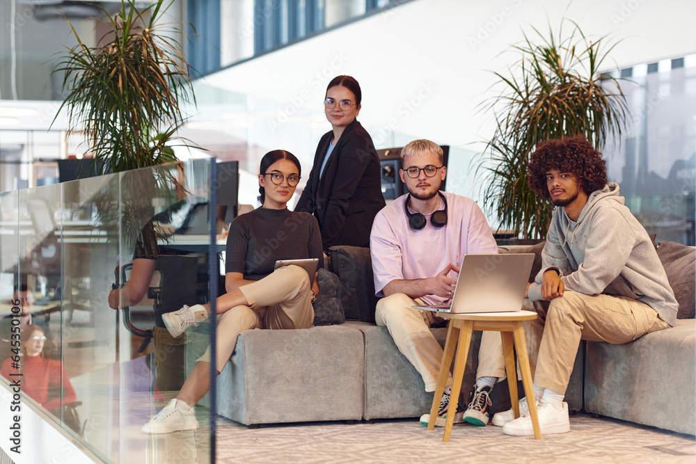 custom made wallpaper toronto digitalIn a modern startup office, a diverse group of young professionals collaboratively tackles various business problems and challenges, surrounded by their engaged colleagues, fostering innovation and