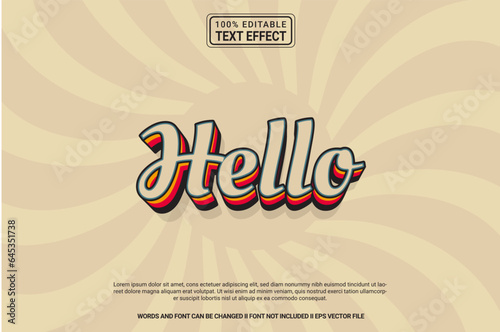 Editable text effect Hello 3d cartoon template stlye modren premium vector