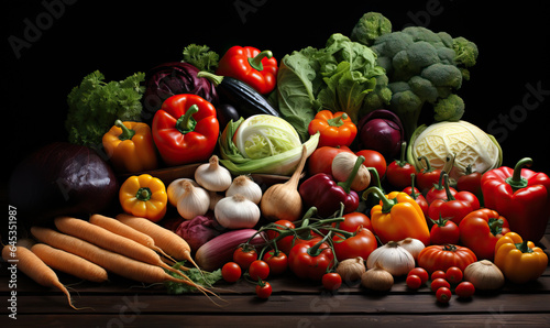 Various fresh organic vegetables on a dark bakground.