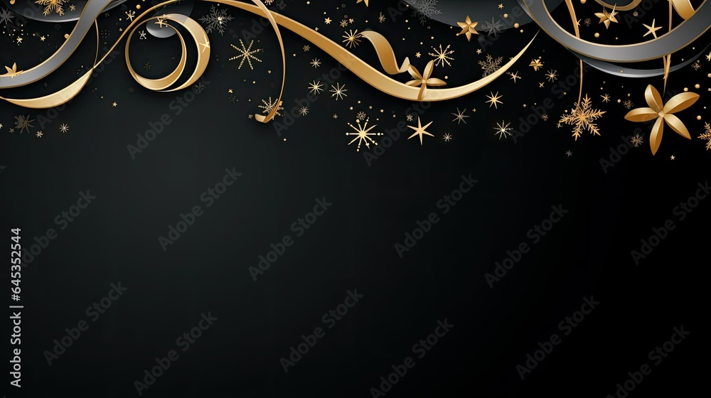 Christmas and New Year background banner with gold snowflakes and ribbons. ai generative Christmas and New Year background banner with gold snowflakes and ribbons. ai generative
