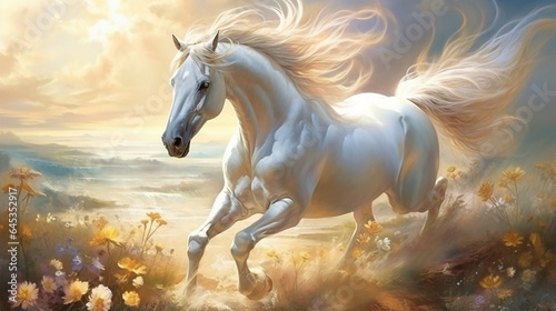 cavalo branco correndo  photo