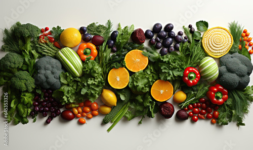Various fresh organic vegetables on a white bakground.