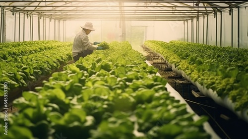 **Agriculture, Asian business, ecological cropping examination.Agricultural environmental entrepreneu.lettuce harvest.Green Garden Greenhouse, Agriculture, Asian business