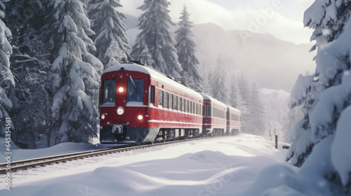 Scarlet Train's Winter Journey: Through the Enchanted Snowy Woods.