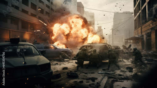 Urban Warfare Intensity: Special Forces Taking Cover Amidst Smoke and Debris in a High-Stakes Operation.