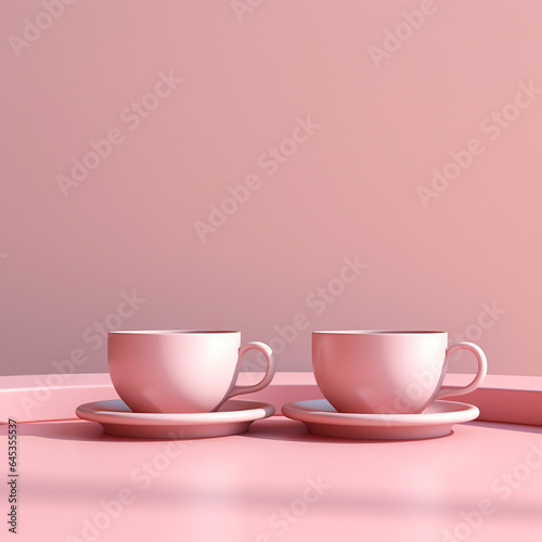 A cup with coffee on a neutral pink background.