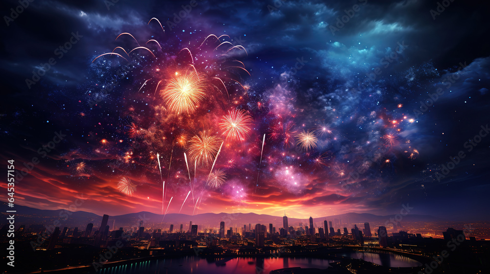 Realistic firecrackers with light explosive effect. Generative Ai Stock