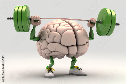 
Strong brain lifted weights. Exercises that strengthen the mind and intellect. Concept of exercising mental health. 3d illustration with white background and room for copy space.