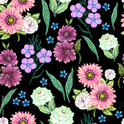 Fototapeta Naklejka Na Ścianę i Meble -  Beautiful blossom blooming flowers floral petal bud season seamless pattern design isolated for fashion, fabric, paper