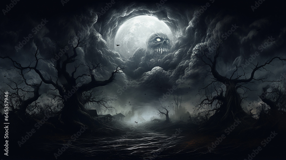 Halloween, noite de lua de terror - obrazy, fototapety, plakaty 
