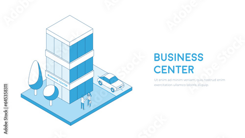 Isometric business center. Office building outline illustration.