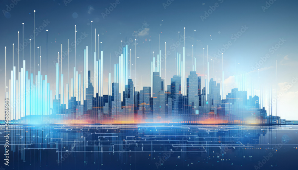 global financial growth and technological connectivity in a futuristic cityscape,dynamic skyline represents the epitome