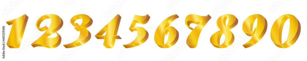 Set of gold numbers for text decoration, design, birthday, anniversary, celebration, new year. Cake candles. Set of gold numbers for text decoration, design, birthday, anniversary, celebration, new year. Cake candles.