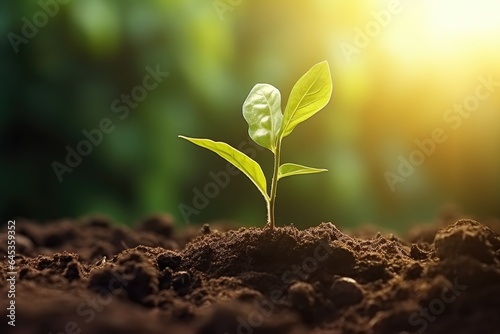 small plant growing on land with sunshine agriculture