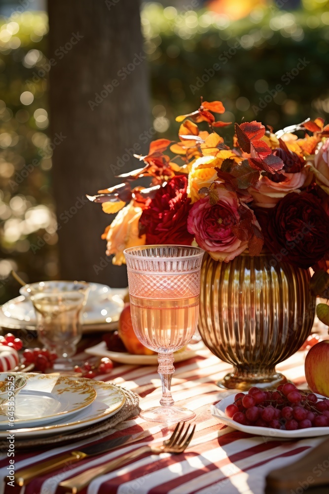 beautiful outdoor harvest table arrangement - ai-generated