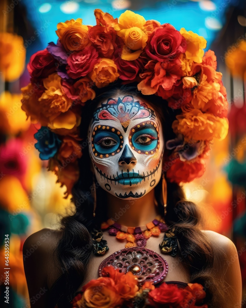 woman halloween costume. day of the dead	