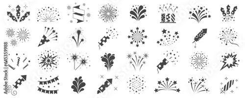Print op canvas Set of firework icons, celebration, party, happy new year