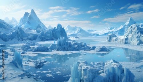 The melting of glaciers and icebergs is one of the consequences of climate change and global warming. Created in AI.