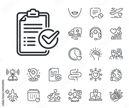 Report sign. Online doctor, patient and medicine outline icons. Survey checklist line icon. Business review symbol. Survey checklist line sign. Veins, nerves and cosmetic procedure icon. Vector