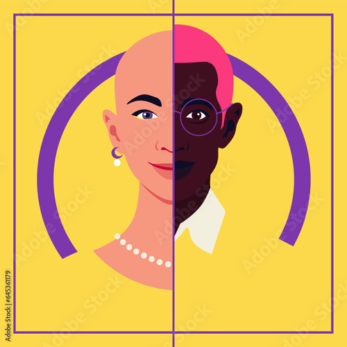 LGBTQIA. A portrait of a non-binary persona. Vector flat illustration 