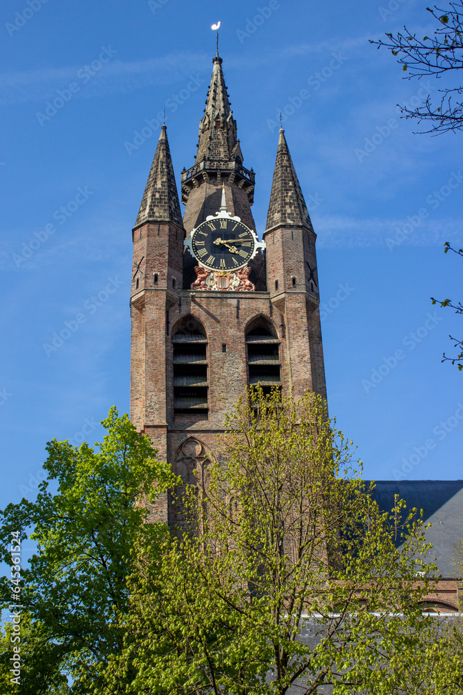 Fototapeta premium Old Church (Oude Kerk) in Delft in the state of South Holland (Zuid-Holland) Netherlands (Nederland)