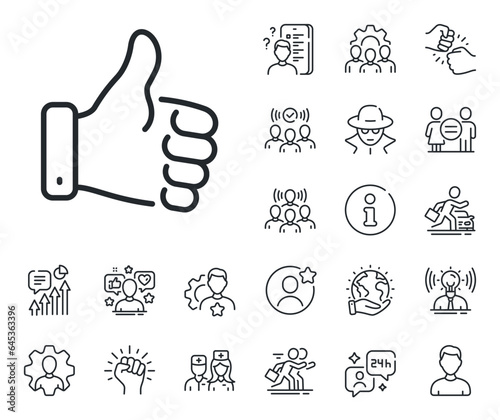 Thumbs up finger sign. Specialist, doctor and job competition outline icons. Like hand line icon. Gesture symbol. Like hand line sign. Avatar placeholder, spy headshot icon. Strike leader. Vector