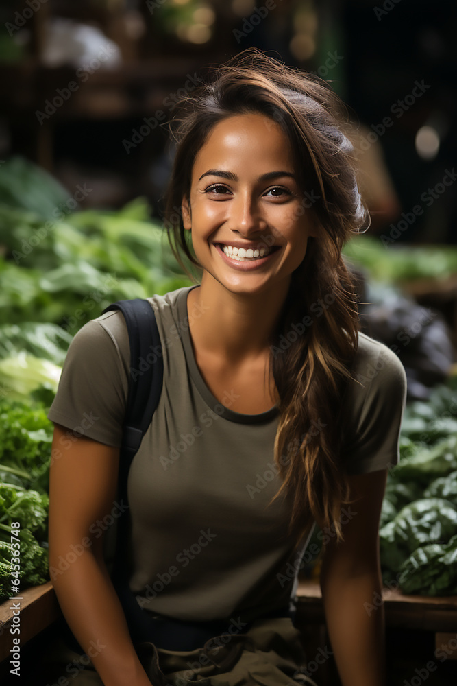 portrait of one beautiful woman at the market shopping sell vegetable portrait of one beautiful woman at the market shopping sell vegetable