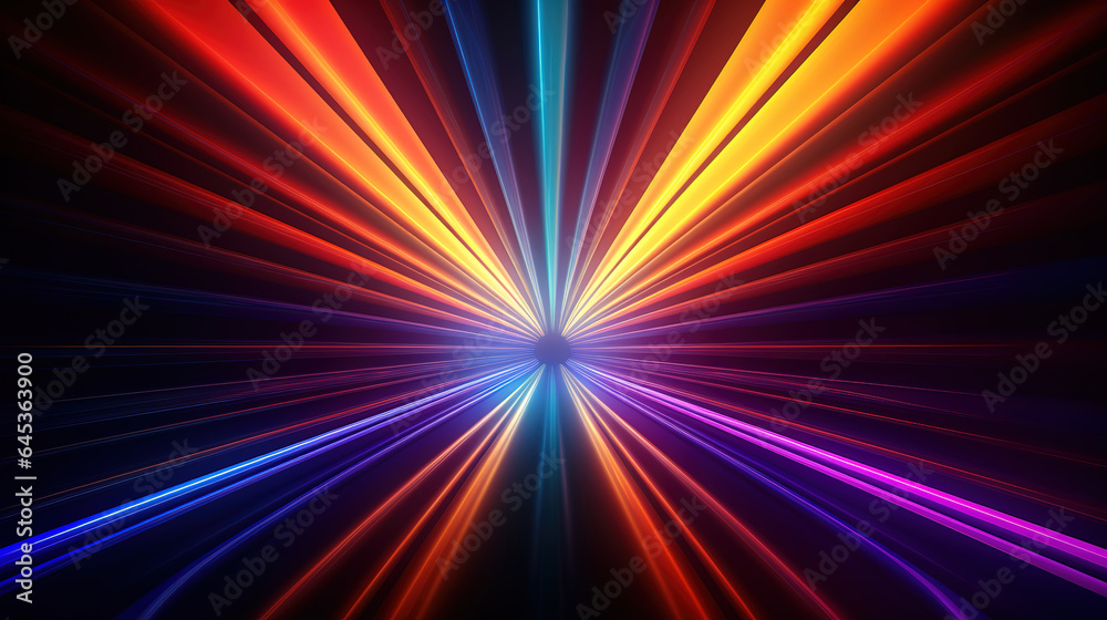 Fototapeta premium Illustration of neon rainbow tunnel, Level design, Retro wave, Retrofuturism sci-fi game. Generative Ai