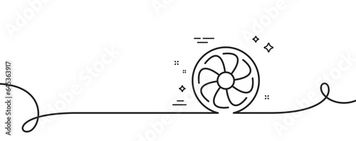 Fan engine line icon. Continuous one line with curl. Jet turbine sign. Ventilator symbol. Fan engine single outline ribbon. Loop curve pattern. Vector