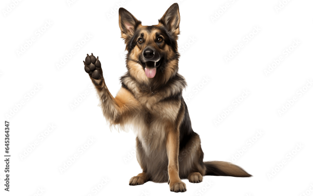 Smiling Dog Raising hand, Full body Portrait on Transparent Background. Generative Ai.