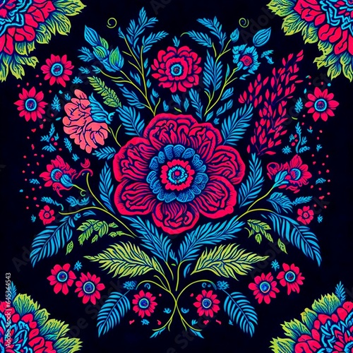 traditional Mexican embroidery pattern featuring intricate and delicate floral motifs