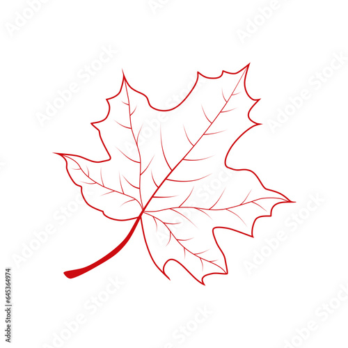 Hand drawn maple leaf outline. Maple leaf in red line art isolated on white background.