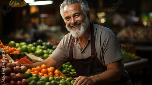 senior man farmer sell his products fruit or vegetables at the market