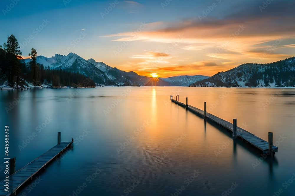 Obraz premium sunset on the lake