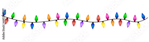 Christmas lights. Vector Christmas tree lights. Colorful xmas decorations for tree and house.