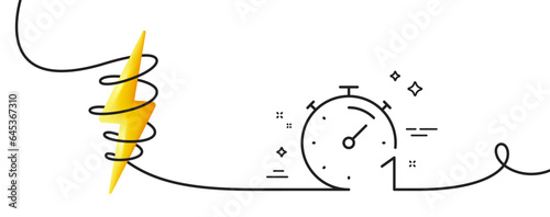 Timer 1 minute line icon. Continuous one line with curl. Stopwatch time sign. Countdown clock symbol. Timer single outline ribbon. Loop curve with energy. Vector