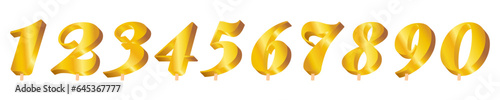 Set of golden number candles for cake for birthday, anniversary, celebration and new year