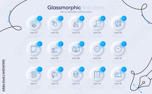 Set of Magistrates court, Floor lamp and Star target line icons for web app. Manual, Petrol station, Voicemail icons. Fingerprint, Lift, Algorithm signs. Supply chain, Time, Cursor. Vector