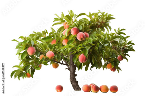 Peach Tree with Fallen Peaches Isolated on transparent Background.