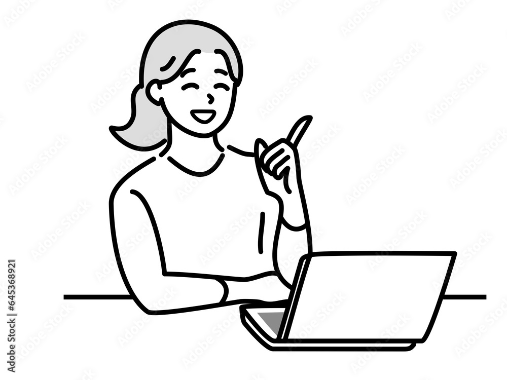 パソコンを操作して案内をする女性png パソコンを操作して案内をする女性png