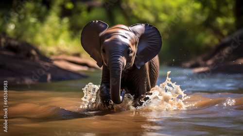 Baby elephant at the stream in jungle.