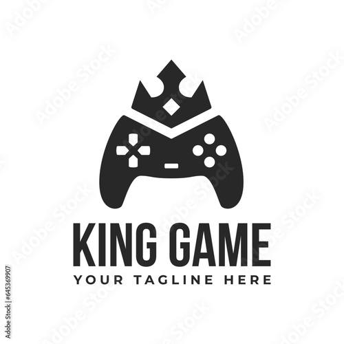 King Game Logo. Gamepad Controller with crown for gammer streamer logo, black silhouette icon symbol