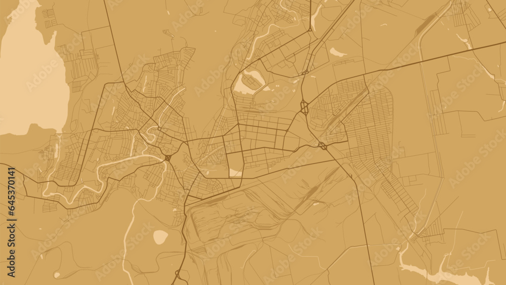 Background Kryvyi Rih map, Ukraine, orange city poster. Vector map with roads and water. Widescreen proportion, flat design roadmap.