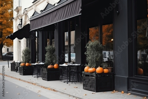 Lined with charming cafés and restaurants, the Parisian street boasts period architecture and elegant terrace tables with autumnal decor. photo