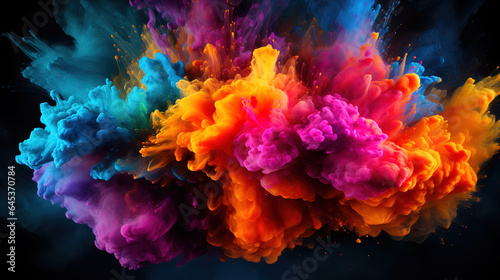 Abstract multicolored powder dust explosion. Generative Ai © hassanmim2021