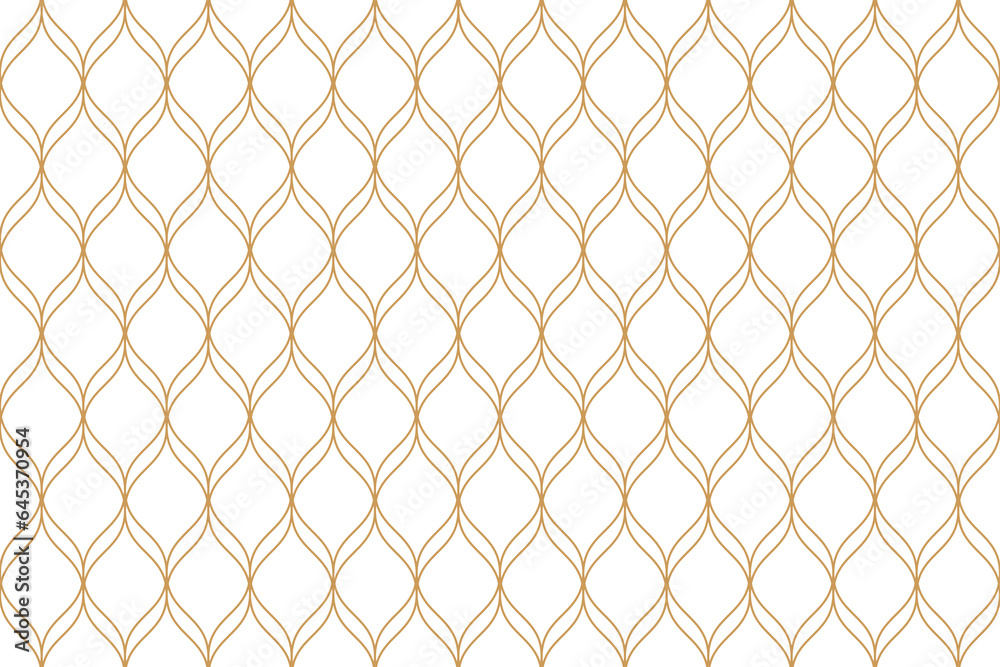 Ornamental seamless pattern with golden wavy line in Arabian stye. Oriental geometric repeat background. png transparent. - obrazy, fototapety, plakaty 