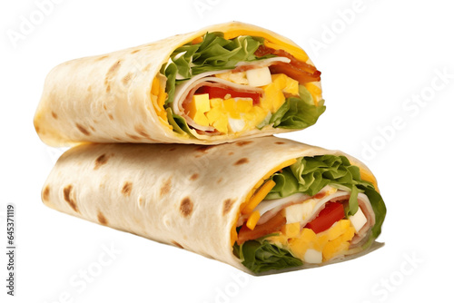 Savory Breakfast, two Burrito stacked above each other Isolated on Transparent Background. Generative Ai.
