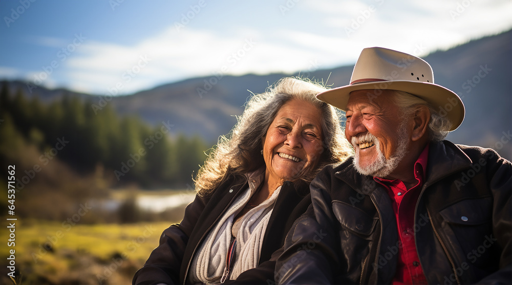elderly Hispanic couple enjoying the outdoors