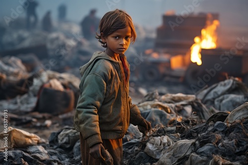 Child In Tattered Clothing Searching For Food, Generative AI